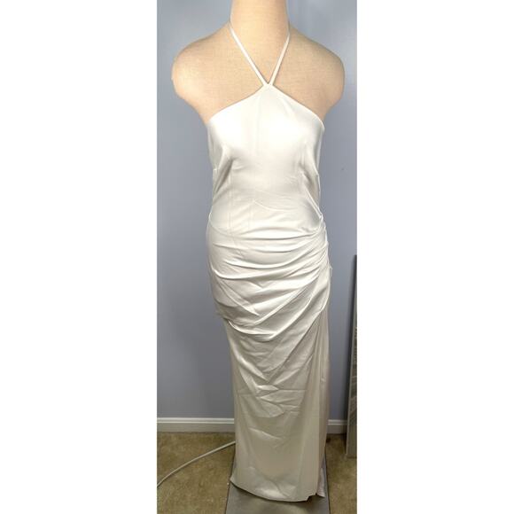 Jonathan Simkhai Hansel Classic Woven Halterneck White Satin Maxi Gown Sz 6 - Picture 4 of 9